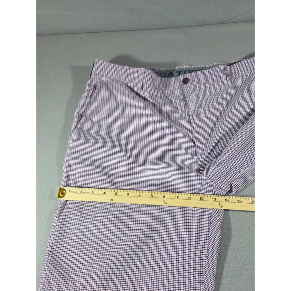 PGA Tour Shorts Mens 41 Pink Blue Plaid Golf Stretch Performance Course Wear